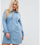 Asos Curve Denim Shirt Dress With Deep Cuff Detail - Blue