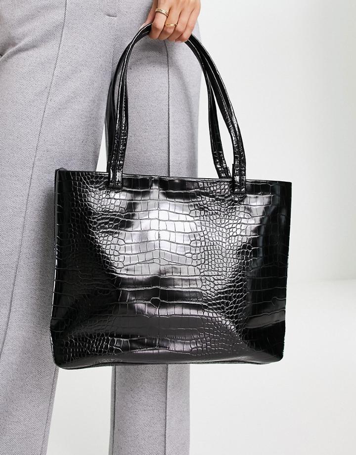 Truffle Collection Moc Croc Tote In Black