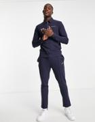 Jack & Jones Half Zip Polo Tracksuit With Pleated Sweatpants In Navy