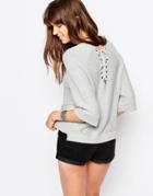 Only Bell Sleeve Sweater With Criss Cross Back - Light Gray Melange