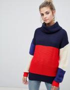 Brave Soul Patchy Stripe Sweater - Navy