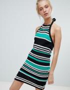 Asos Design Crochet Stripe Halter Dress - Multi