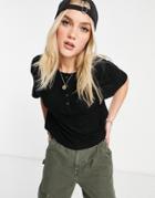 Asos Design Boxy Crop T-shirt With Snap Front In Black