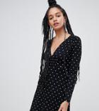 Miss Selfridge Skater Dress With Ruched Detail In Polka Dot-black
