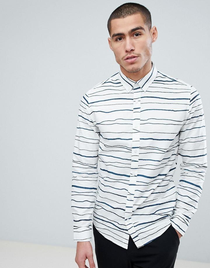 Only & Sons Slim Fit Shirt With Broken Stripe - White