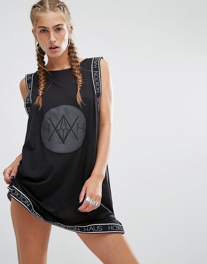 Hoxton Haus Mesh Reflective Logo Dress - Black