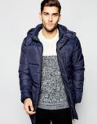 Blend Quilted Jacket Hooded Long - Blue