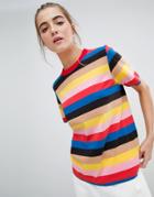 Daisy Street Relaxed T-shirt In Rainbow Stripe - Multi