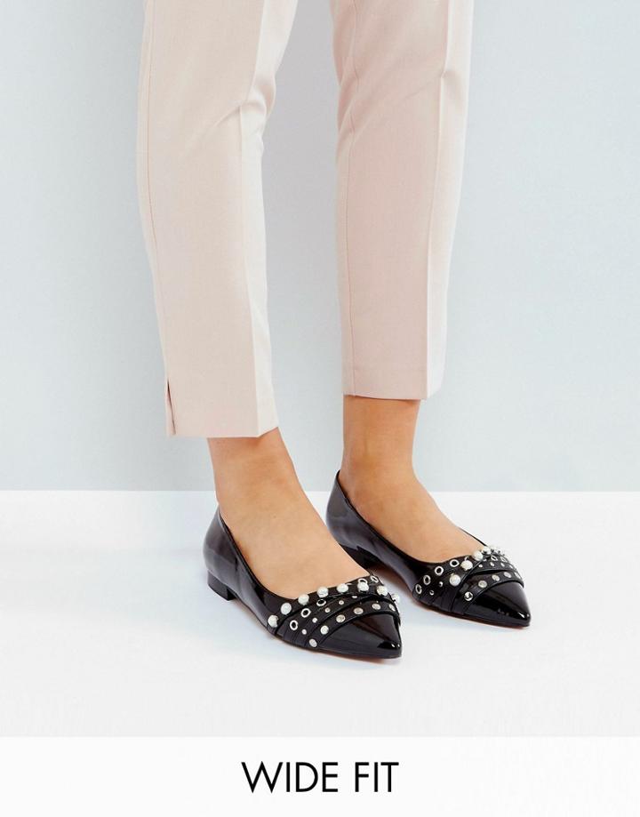 Asos Luxury Wide Fit Embellished Ballet Flats - Black