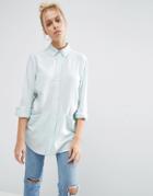 Asos Oversized Twill Shirt With Pocket Detail - Blue