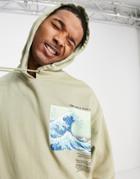 Asos Design Oversized Hoodie With The Great Wave Off Kanagawa Graphic Print In Light Green