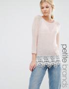 Vero Moda Petite 3/4 Sleeve Lace Hem Sweater - Blush