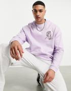 Asos Design Oversized Sweatshirt In Lilac With 3d Line Drawing Embroidery-purple