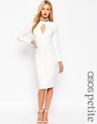 Asos Petite Long Sleeve Embellished Collar Midi Dress - White