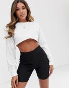 Asos Design Long Sleeve Crop Top With Rib Cuff In White - White