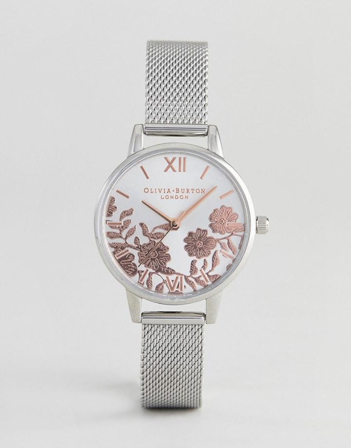 Olivia Burton Ob16mv90 3lace Detail Mesh Watch In Silver/rose Gold - Silver
