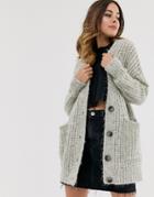 Asos Design Rib Knit Button Cardigan In Oversized Shape - Gray