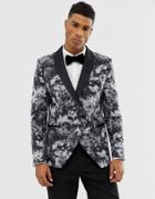 Moss London Skinny Blazer In Smoke Print-gray