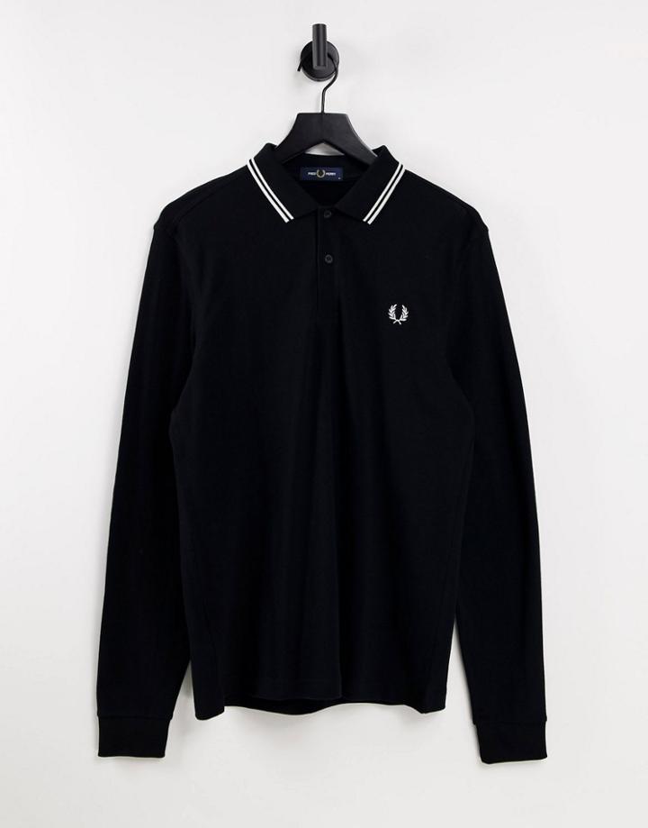 Fred Perry Long Sleeve Twin Tipped Polo Shirt In Black