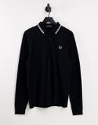 Fred Perry Long Sleeve Twin Tipped Polo Shirt In Black