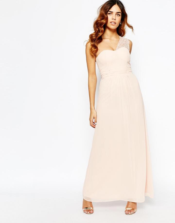 Elise Ryan Lace One Shoulder Maxi Dress - Nude