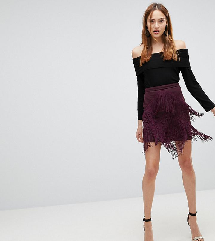 Asos Tall Fringe Mini Skirt - Gray