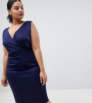 Flounce London Plus Wrap Front Midi Dress - Navy