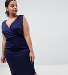 Flounce London Plus Wrap Front Midi Dress - Navy