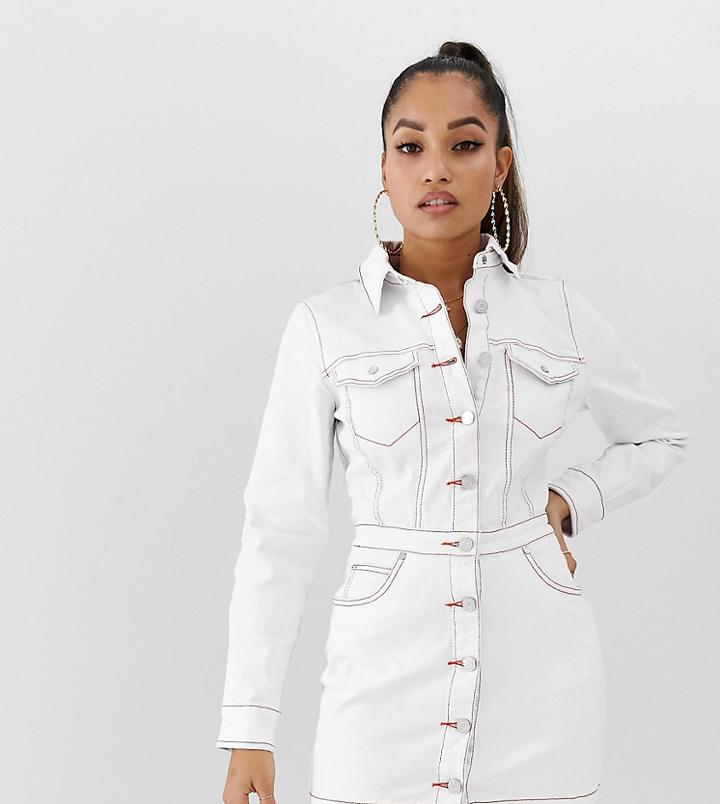 Missguided Petite Denim Shirt Dress In White - White