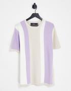 Bershka Knit Striped T-shirt In Lilac And White-multi