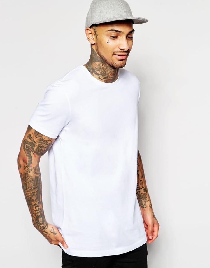 Asos Longline T-shirt With Crew Neck - White