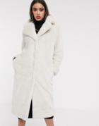 Asos Design Luxe Faux Fur Longline Maxi Coat In Mink-pink