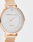 Christian Lars Womens Slimline Stainless Steel Mesh Strap Watch In Rose Gold