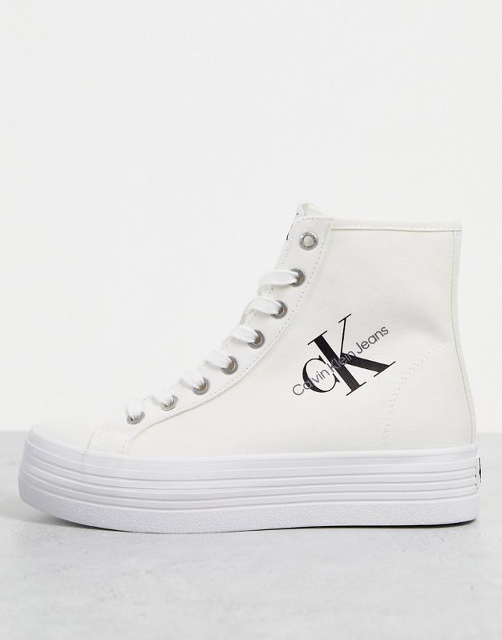 Calvin Klein Jeans High Top Flatform Sneakers In White