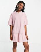 Asos Design Oversized T-shirt Dress With Frill Hem In Rose-pink