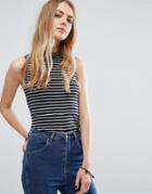Only High Neck Ribbed Top - Navy