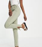 Asos Design Tall Bengaline Split Hem Tie Waist Pants In Sage Green
