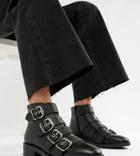 Asos Design Avid Leather Studded Ankle Boots - Black