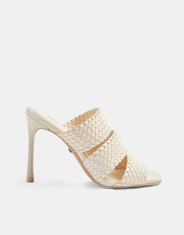 Topshop Weave Heeled Mules In Cream-white