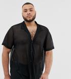 Asos Design Plus Oversized Mesh Shirt In Black - Black