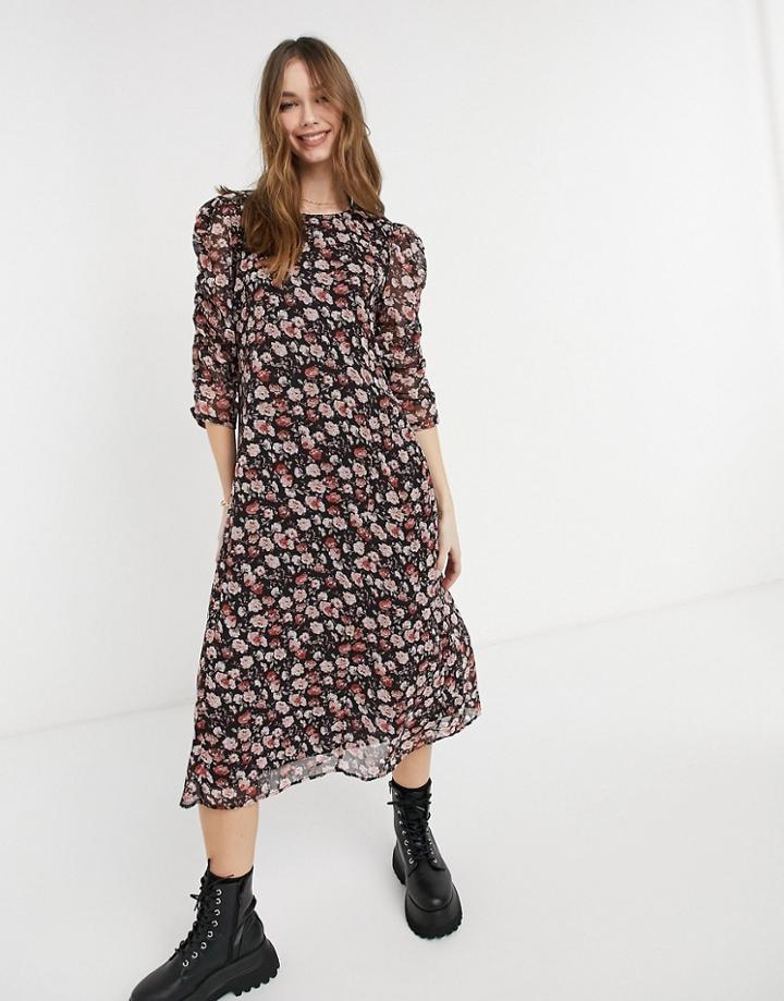 Jdy Midi Dress In Floral Print-black