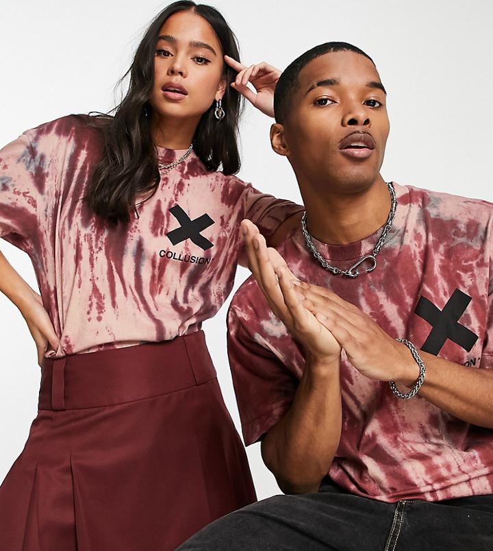 Collusion Unisex Oversized T-shirt With Logo Print In Tie Dye - Part Of A Set-multi