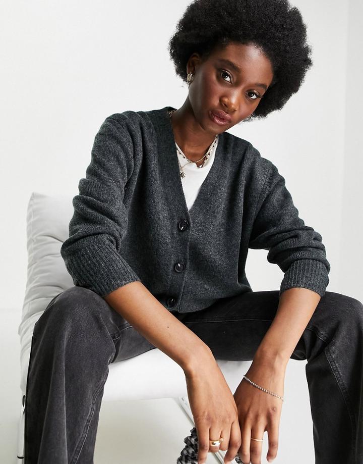Asos Design Oversized Cardigan With Button Through In Dark Gray-grey