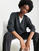 Asos Design Oversized Cardigan With Button Through In Dark Gray-grey