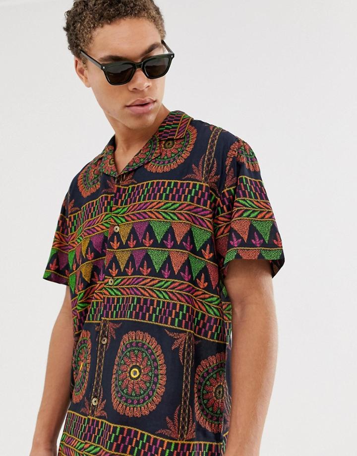 Asos Design Relaxed Shirt With Embroidered Printed With Mirrors - Black