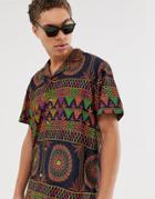 Asos Design Relaxed Shirt With Embroidered Printed With Mirrors - Black