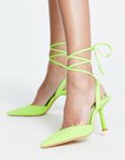London Rebel Tie Leg Mid Heel Shoes In Green