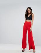 Naanaa High Waist Pants With Front Split - Red
