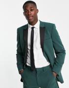 Asos Design Super Skinny Tuxedo Jacket In Forest Green With Black Lapel