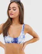 Luxe Palm Mix And Match Tie Dye Scoop Front Bikini Top - Blue